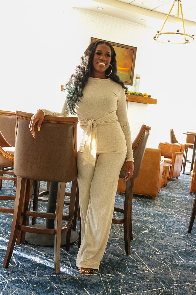 TALK TO ME NICE 2PC SET(OATMEAL)