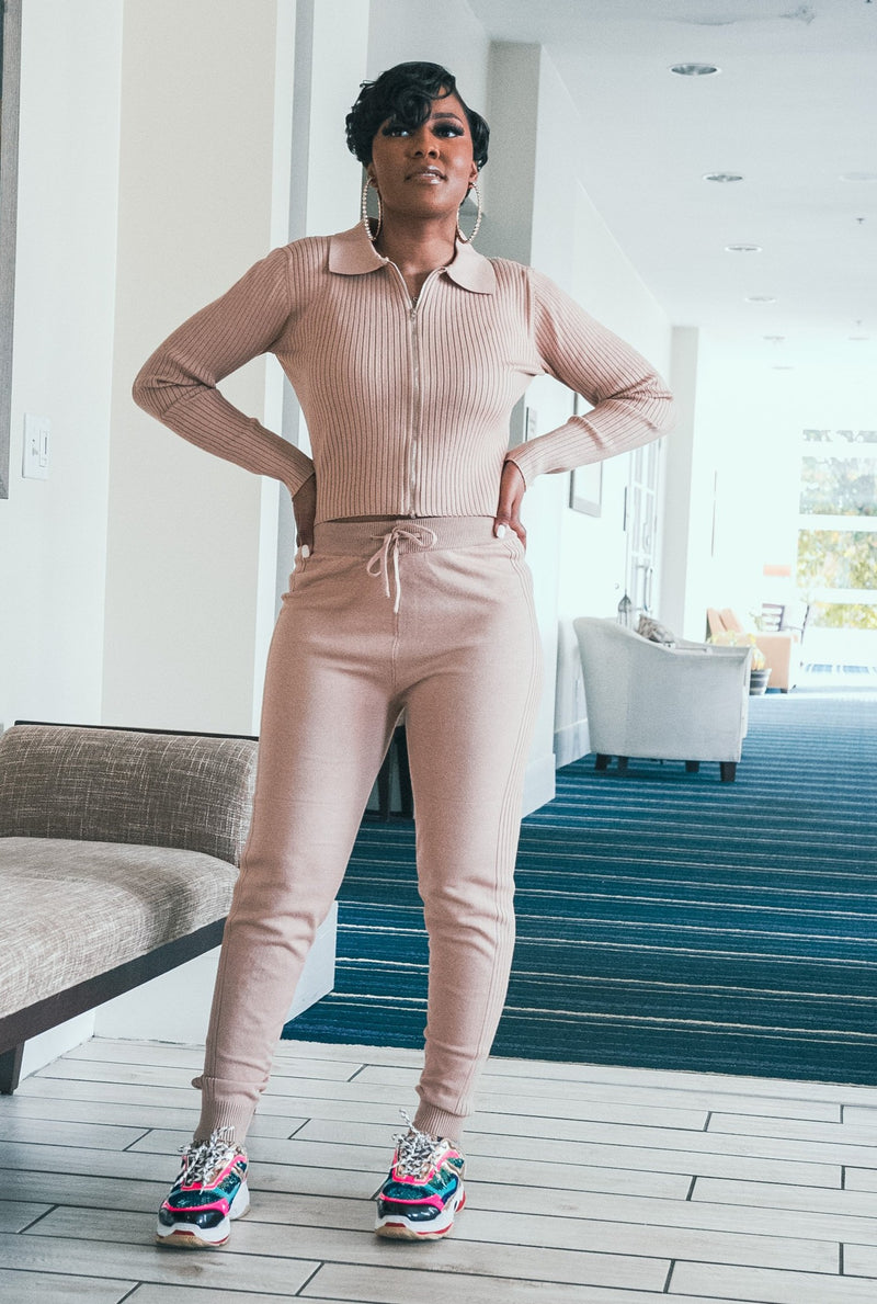 THE EXPERIENCE 2PC SWEATER SET(TAUPE)